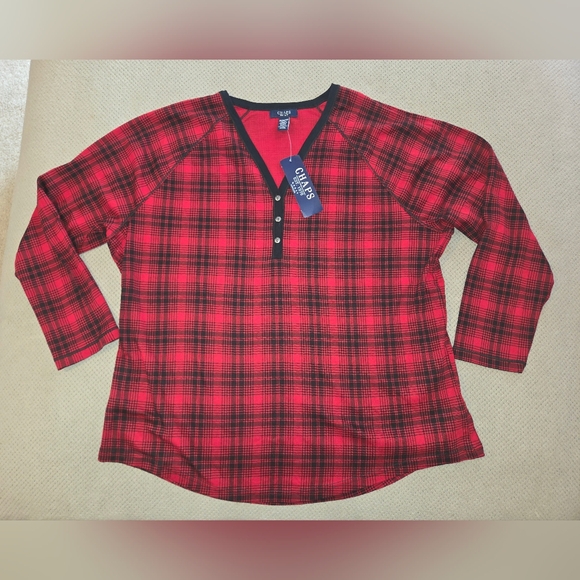 New Chaps Women's 3x Henley long sleeve shirt with 5 button - Picture 3 of 11